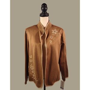 Alfred Dunner Bronze Embroidered and Beaded Floral Jacket Size 18 NWT